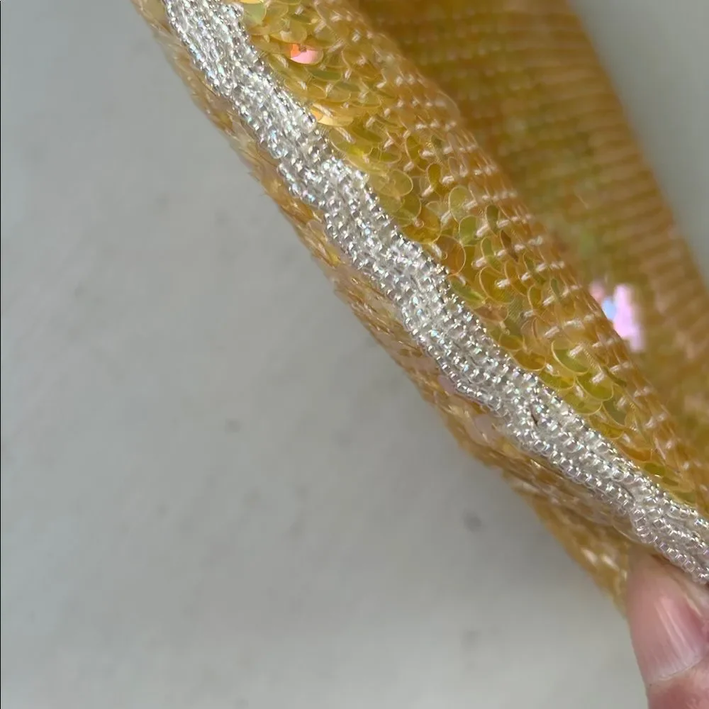 Vintage Shell Kepler Lacy After Noon Iridescent Yellow Sequin Bow Clutch
